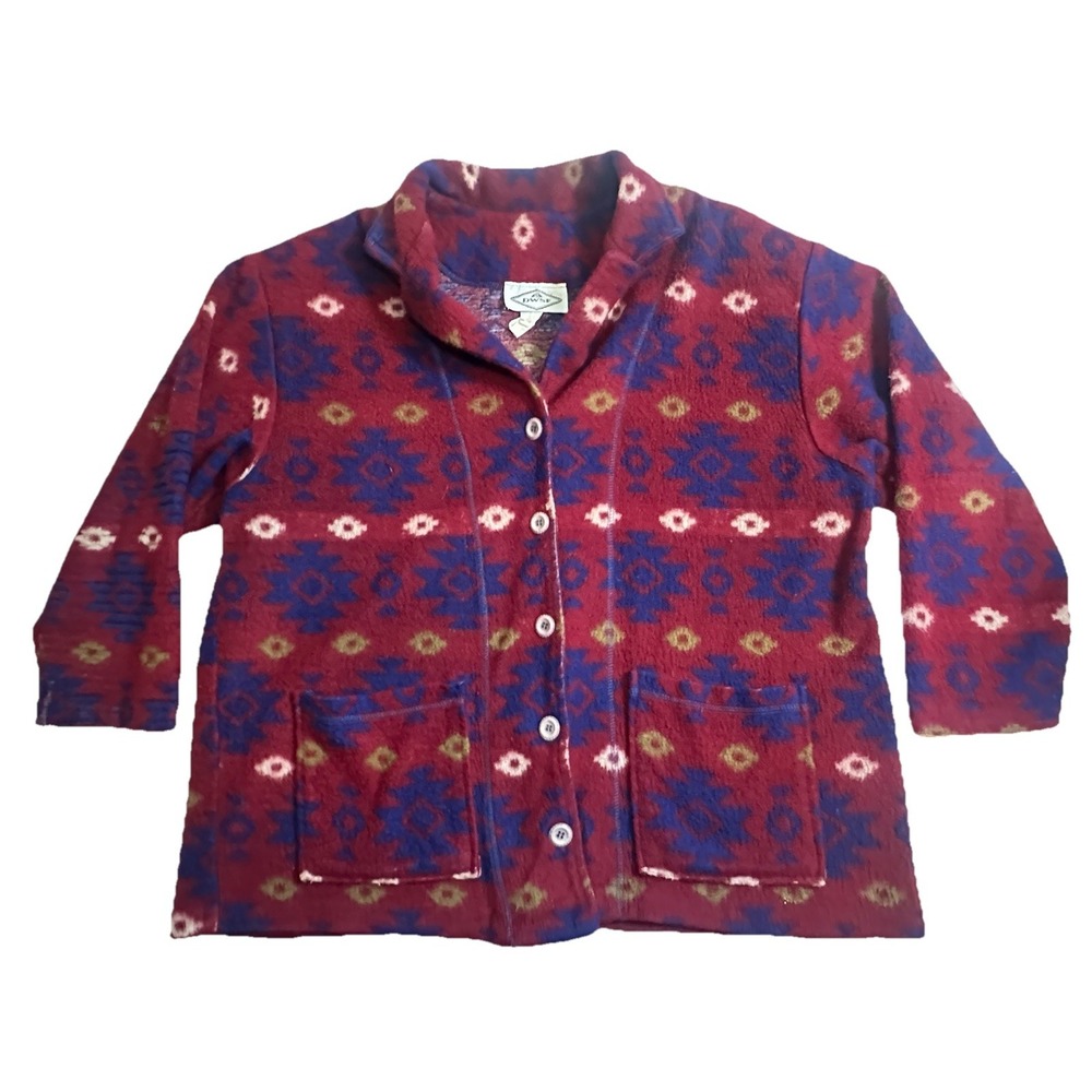 DWSF Vintage 90s Aztec Southwest Tribal Western‎ Fleece Jacket Made In USA LARGE